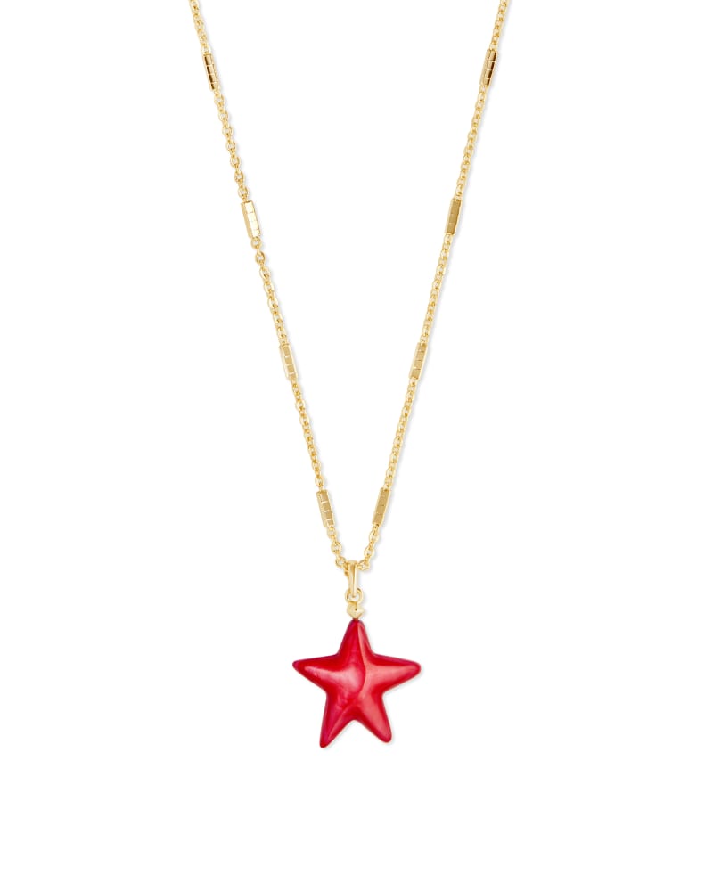Carved Jae Star Gold Pendant Necklace in Red Mother-Of-Pearl image number 0